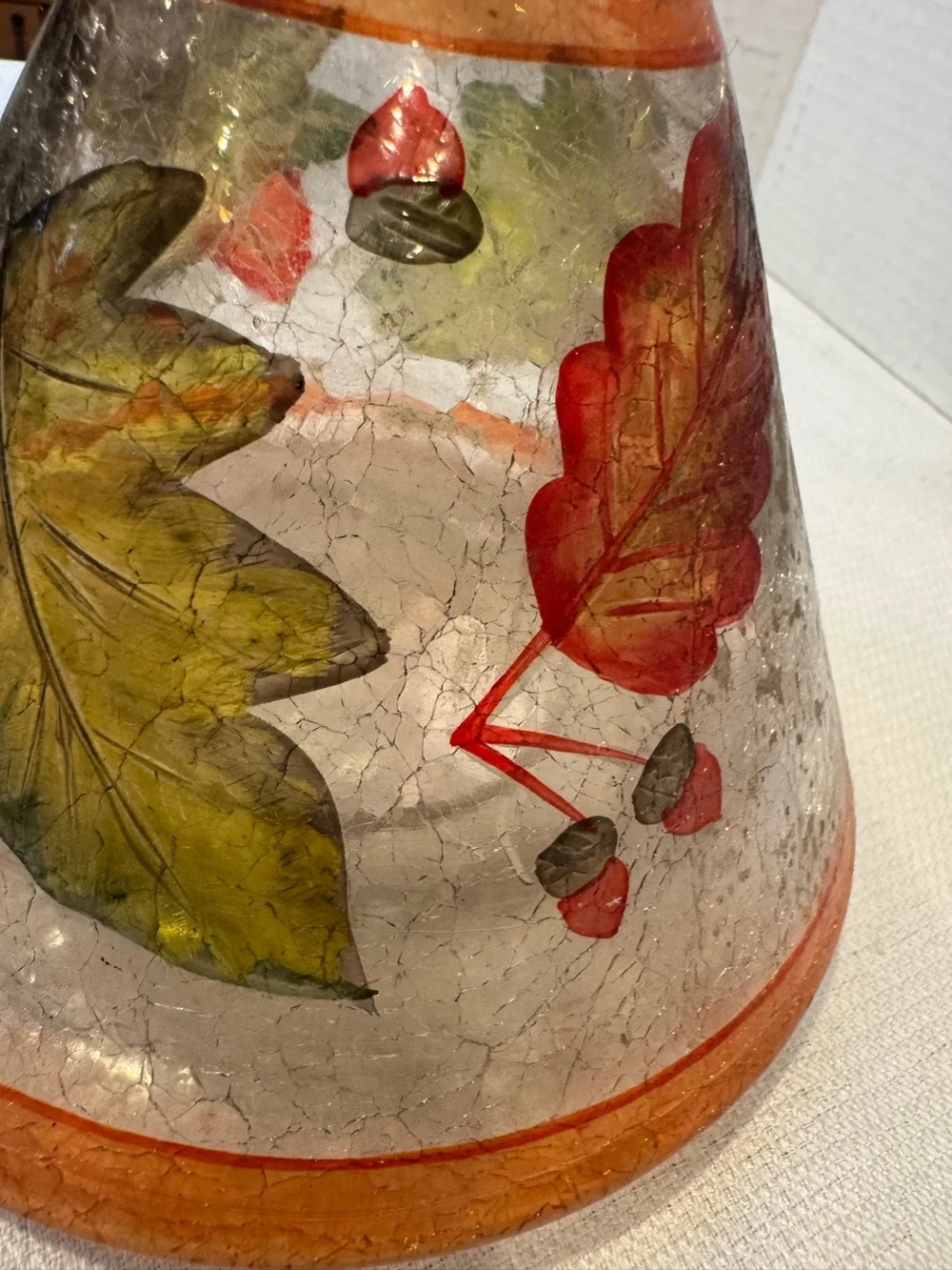 Vintage Yankee Candle Crackle Glass Candle Lamp Shade Fall Autumn Leaves Acorns